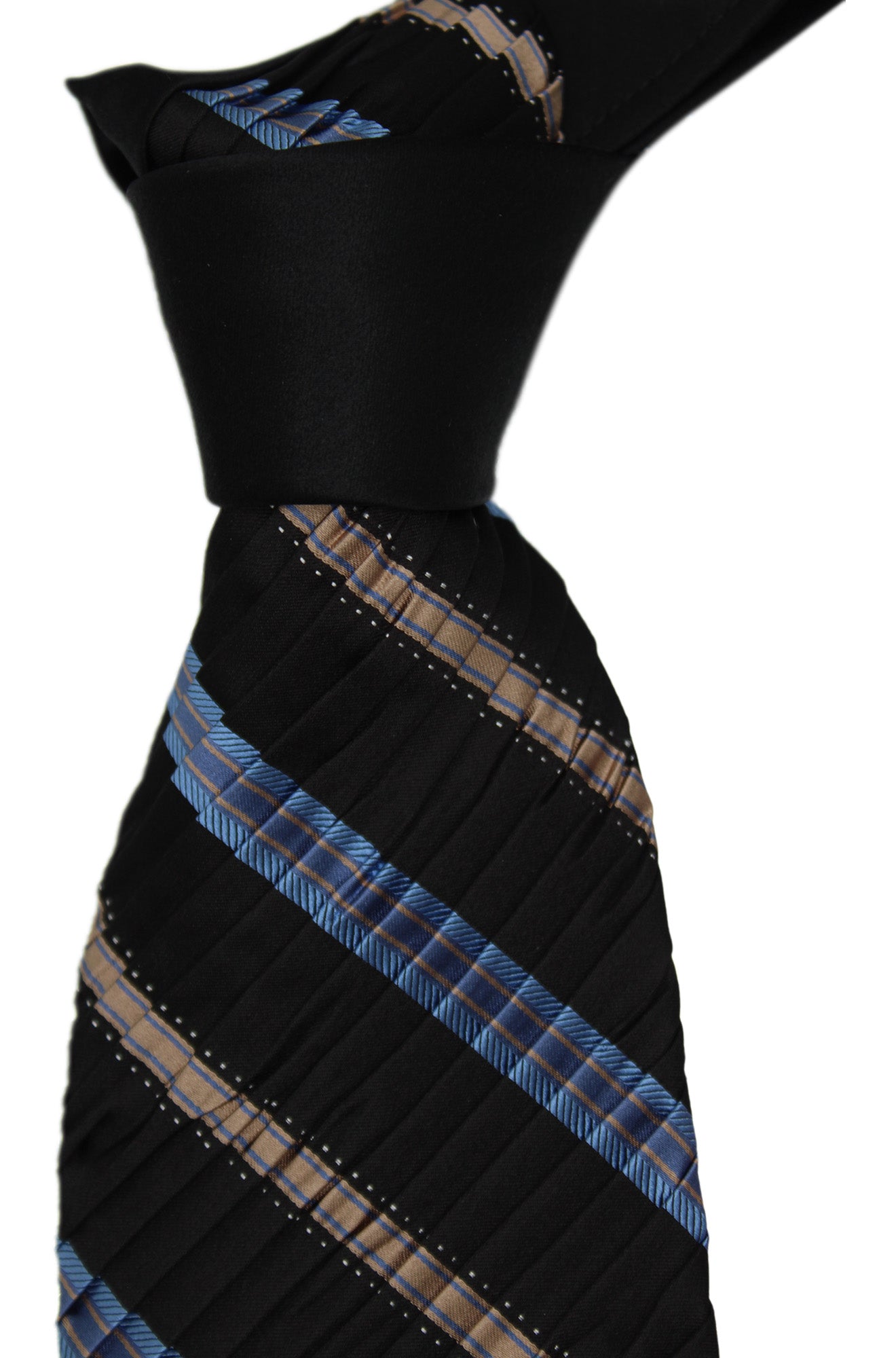 Italo Ferrett Black Striped  Two Toned Pleated Tie