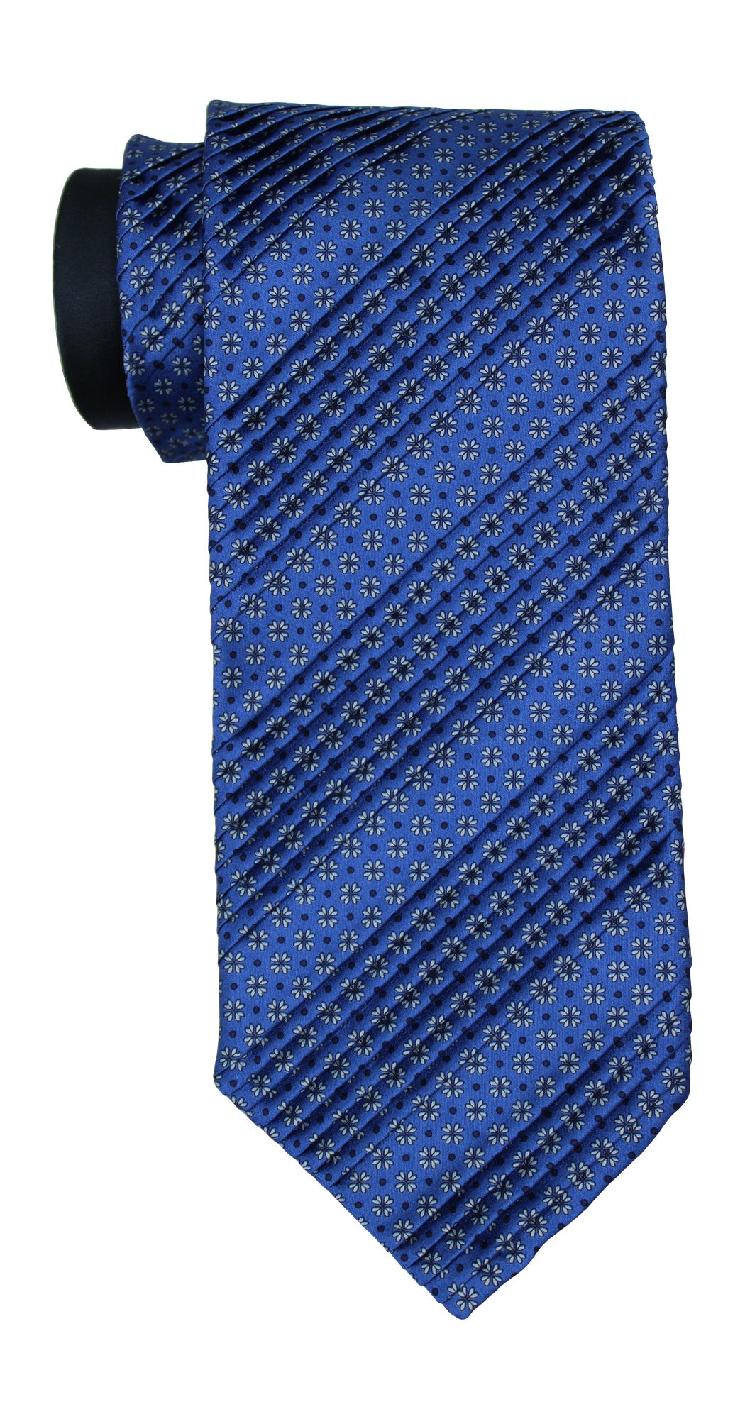 Italo Ferrett Satin Blue Geometric Pleated Tie
