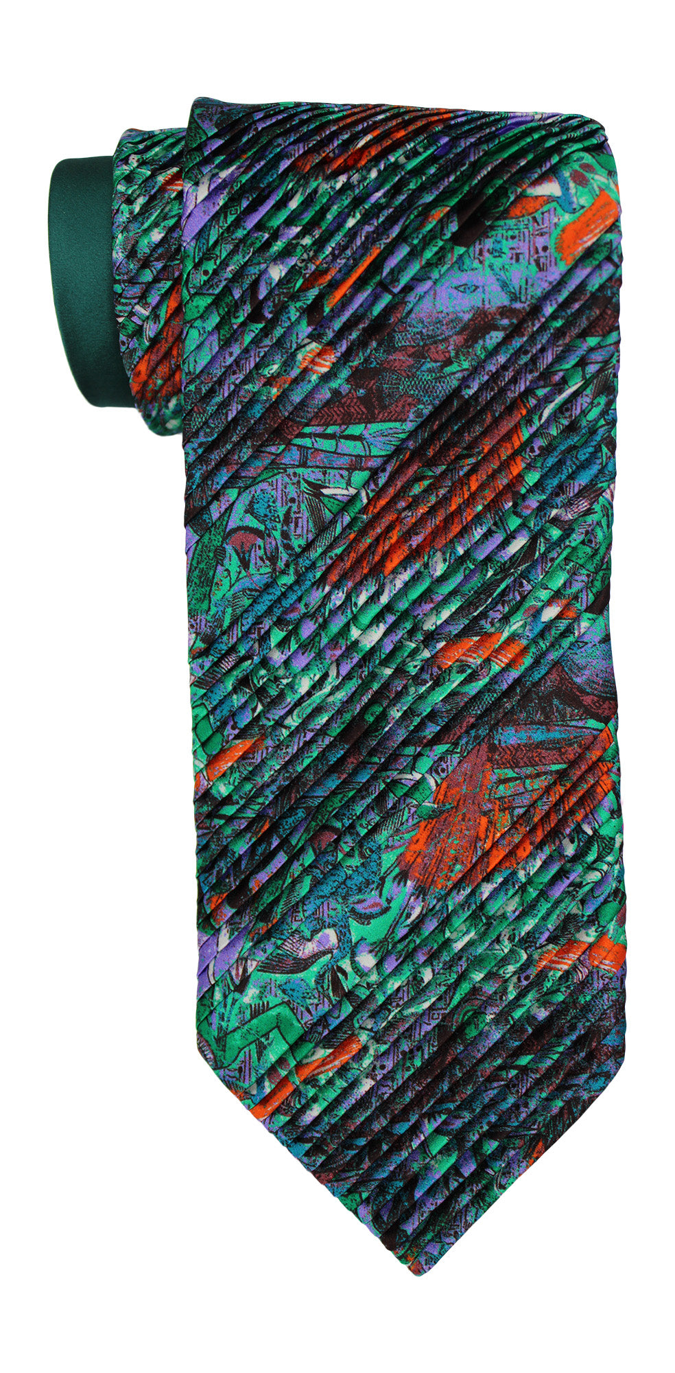 Italo Ferrett Satin Green Abstract painting Pleated Tie
