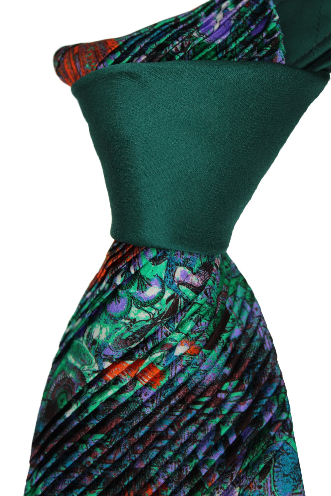 Italo Ferrett Satin Green Abstract painting Pleated Tie