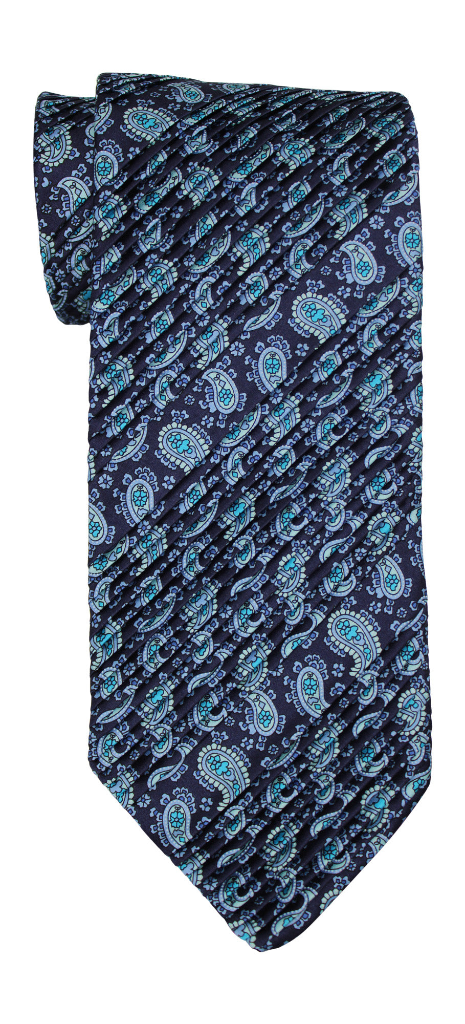 Italo Ferretti Satin Navy Paisley Two Toned Pleated Tie