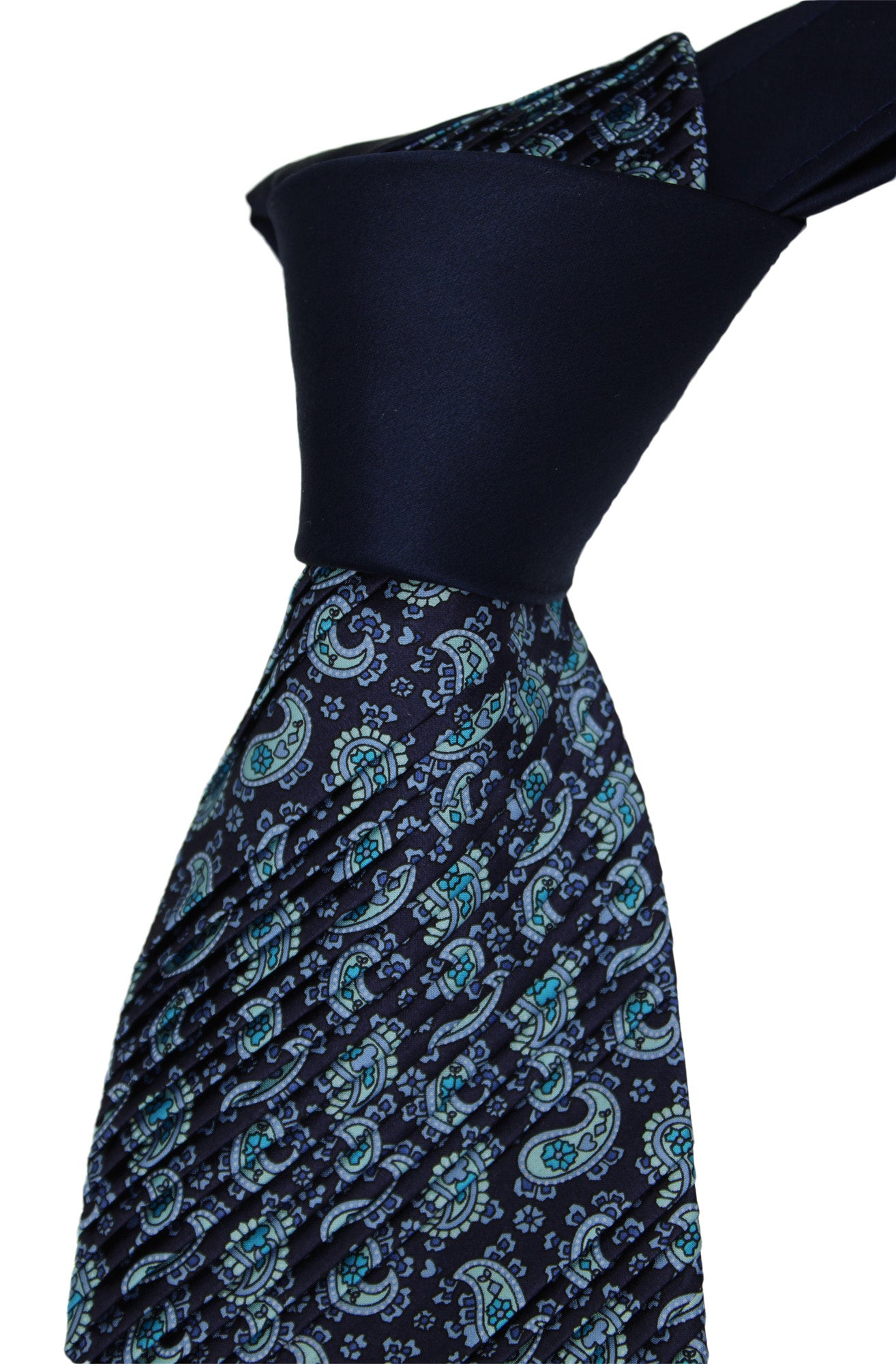 Italo Ferretti Satin Navy Paisley Two Toned Pleated Tie