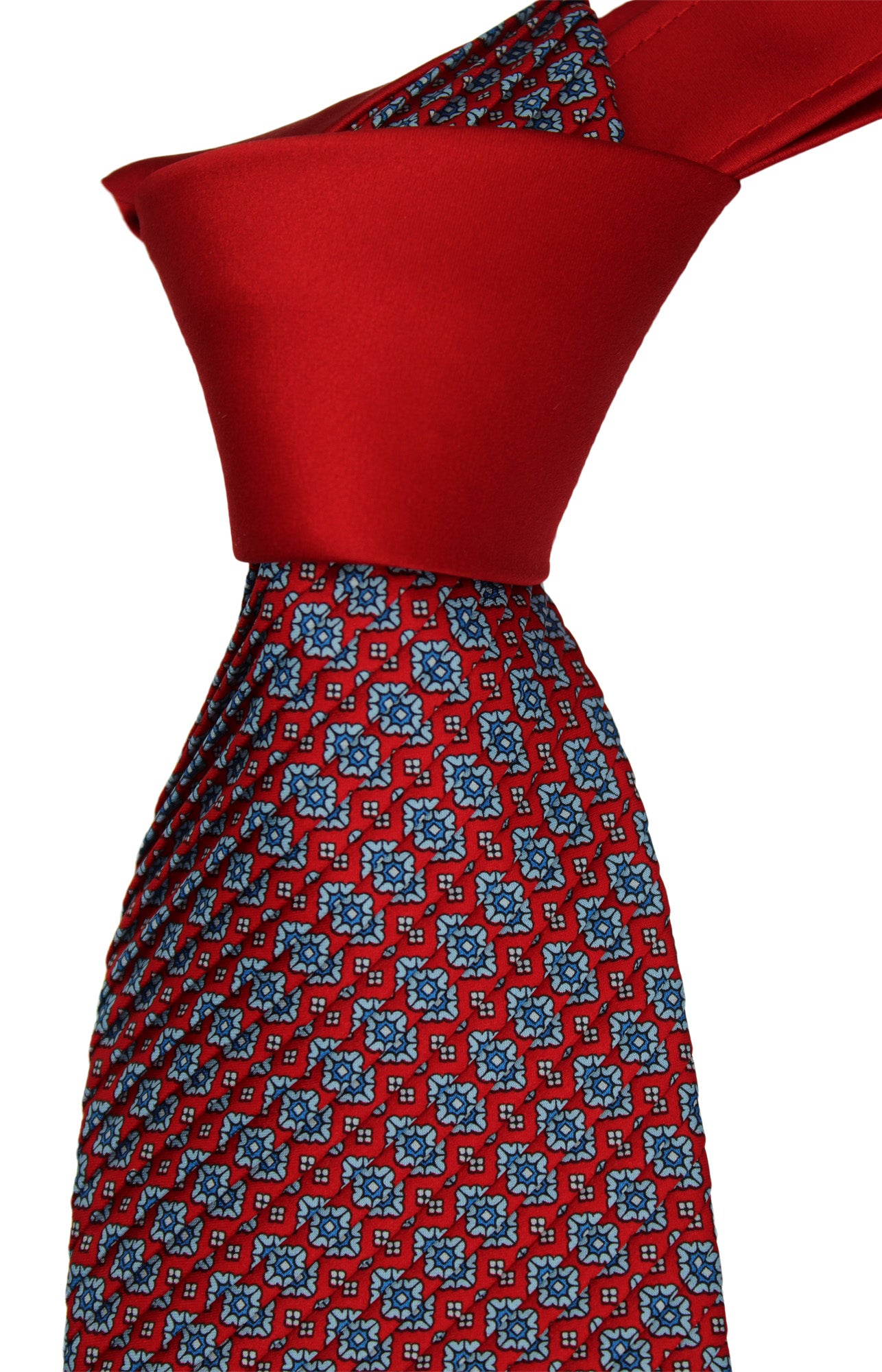 Italo Ferretti Satin Red Geometric Two Toned Pleated Tie
