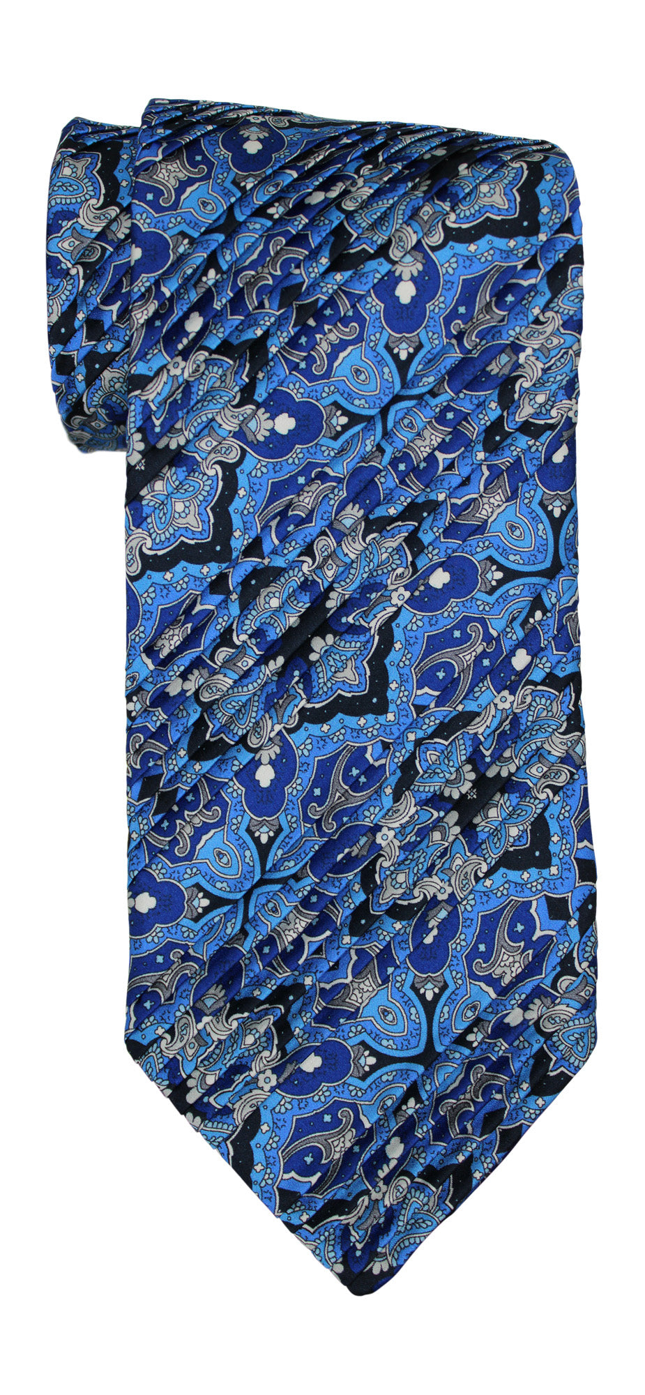 Italo Ferretti Satin Blue Paisley Two Toned Pleated Tie