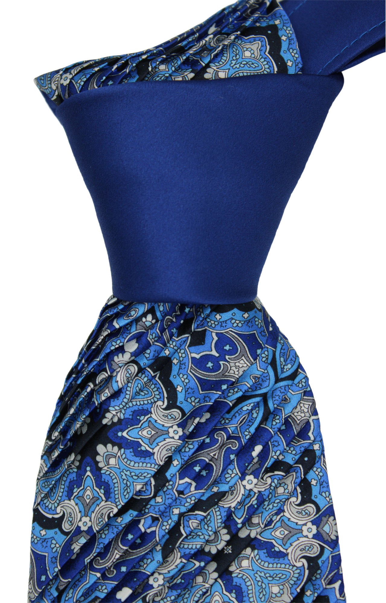 Italo Ferretti Satin Blue Paisley Two Toned Pleated Tie
