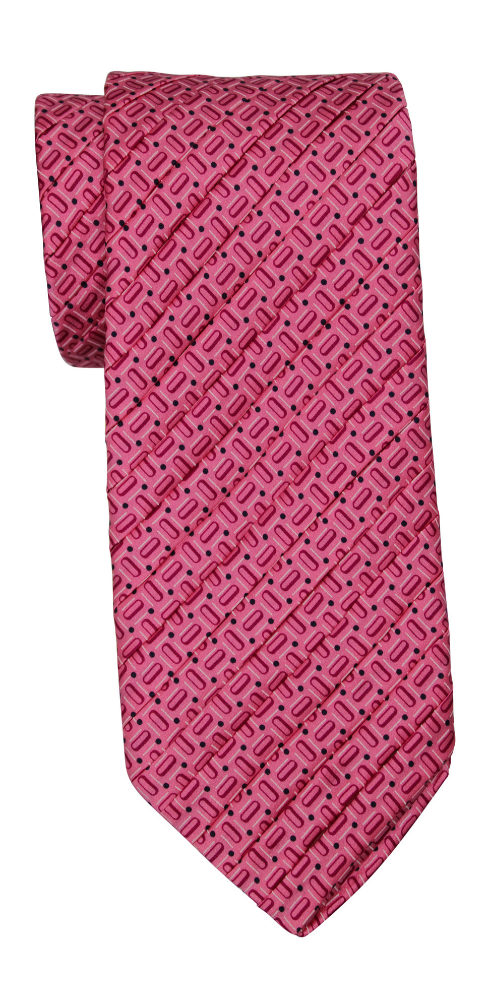 Italo Ferretti Satin Pink  Black Geometric Two Toned Pleated Tie