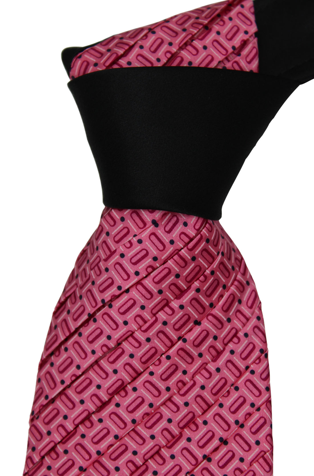 Italo Ferretti Satin Pink  Black Geometric Two Toned Pleated Tie