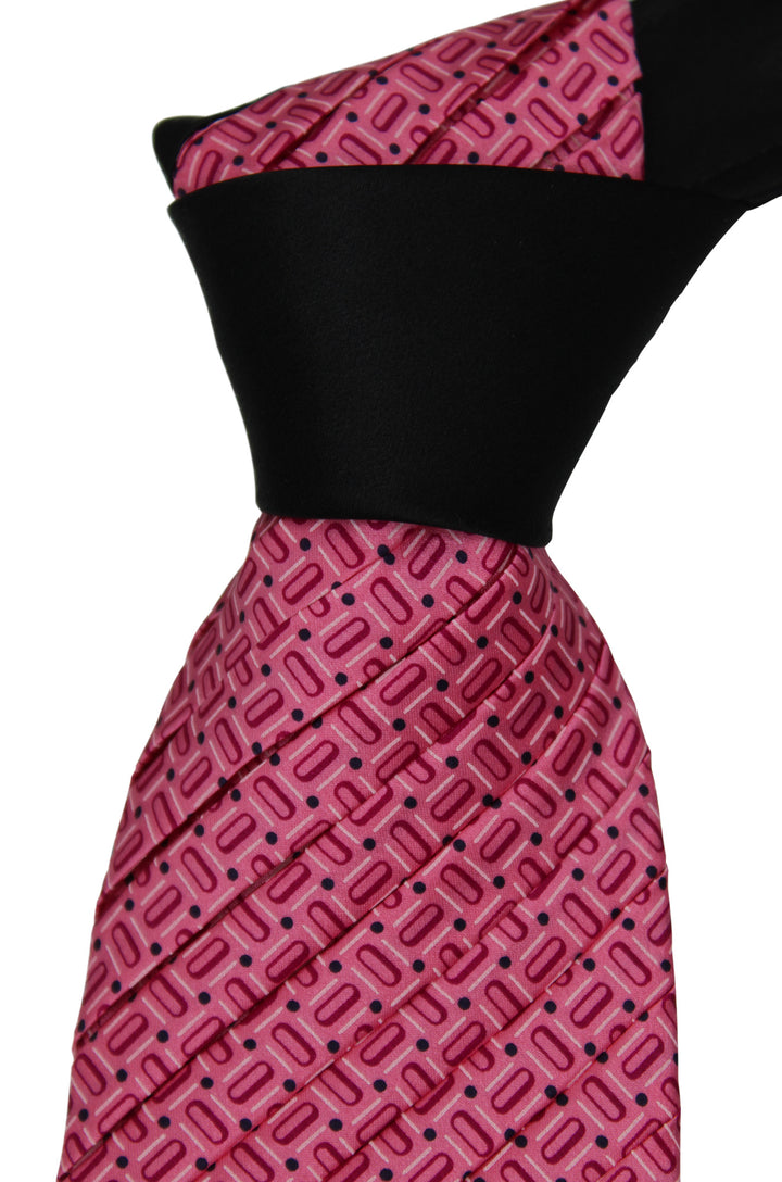 Italo Ferretti Satin Pink  Black Geometric Two Toned Pleated Tie