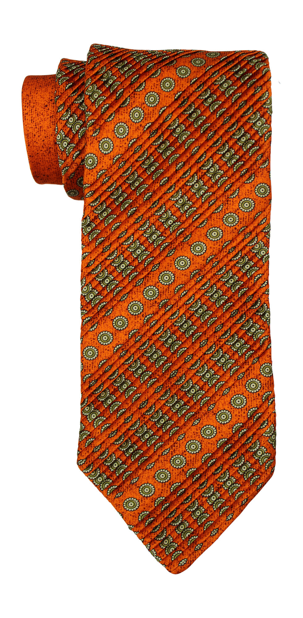 Italo Ferretti Satin Orange Geometric Two Toned Pleated Tie