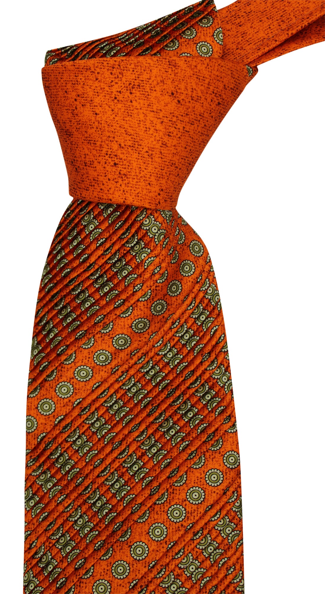 Italo Ferretti Satin Orange Geometric Two Toned Pleated Tie