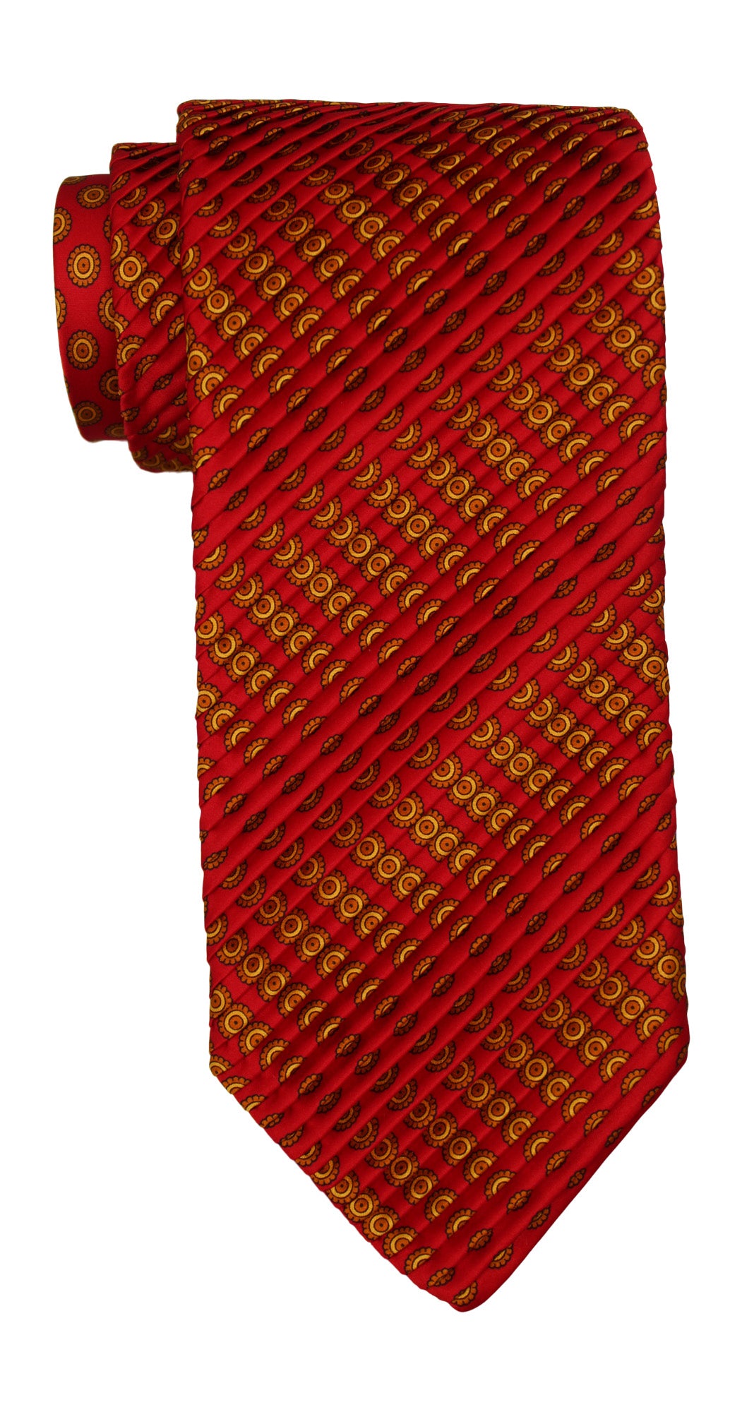 Italo Ferretti Satin Red Geometric Two Toned Pleated Tie