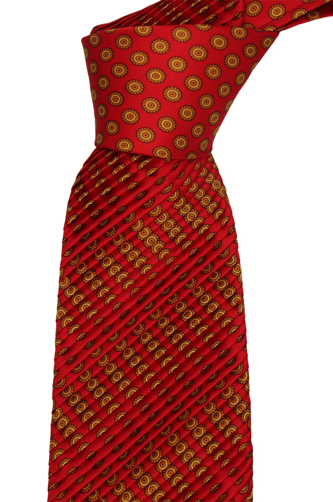 Italo Ferretti Satin Red Geometric Two Toned Pleated Tie
