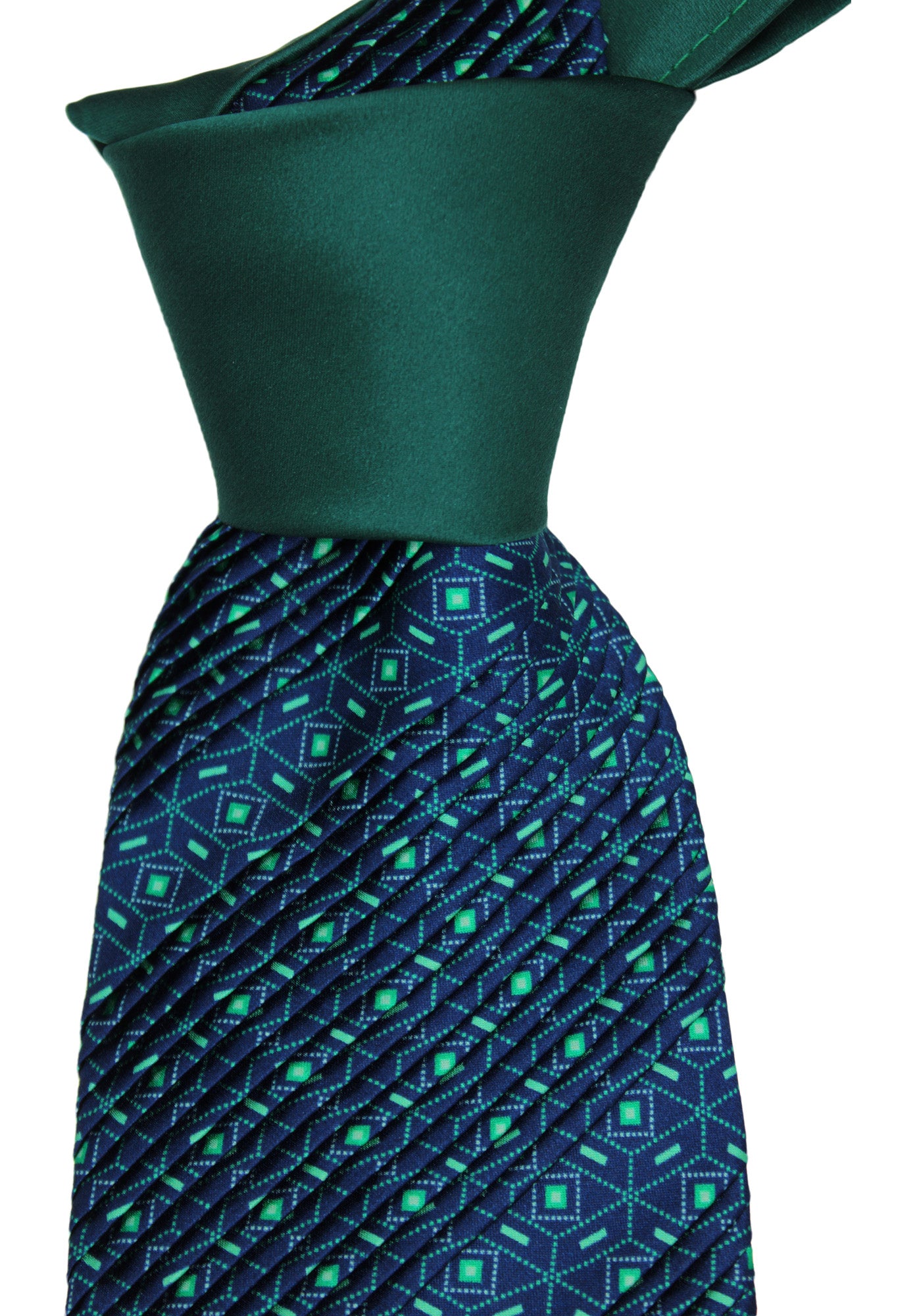 Italo Ferretti Satin Green Blue Geometric Two Toned Pleated Tie