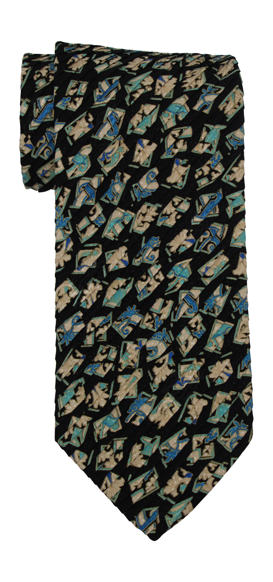 Italo Ferretti Vintage Black Geometric Two Toned Pleated Tie