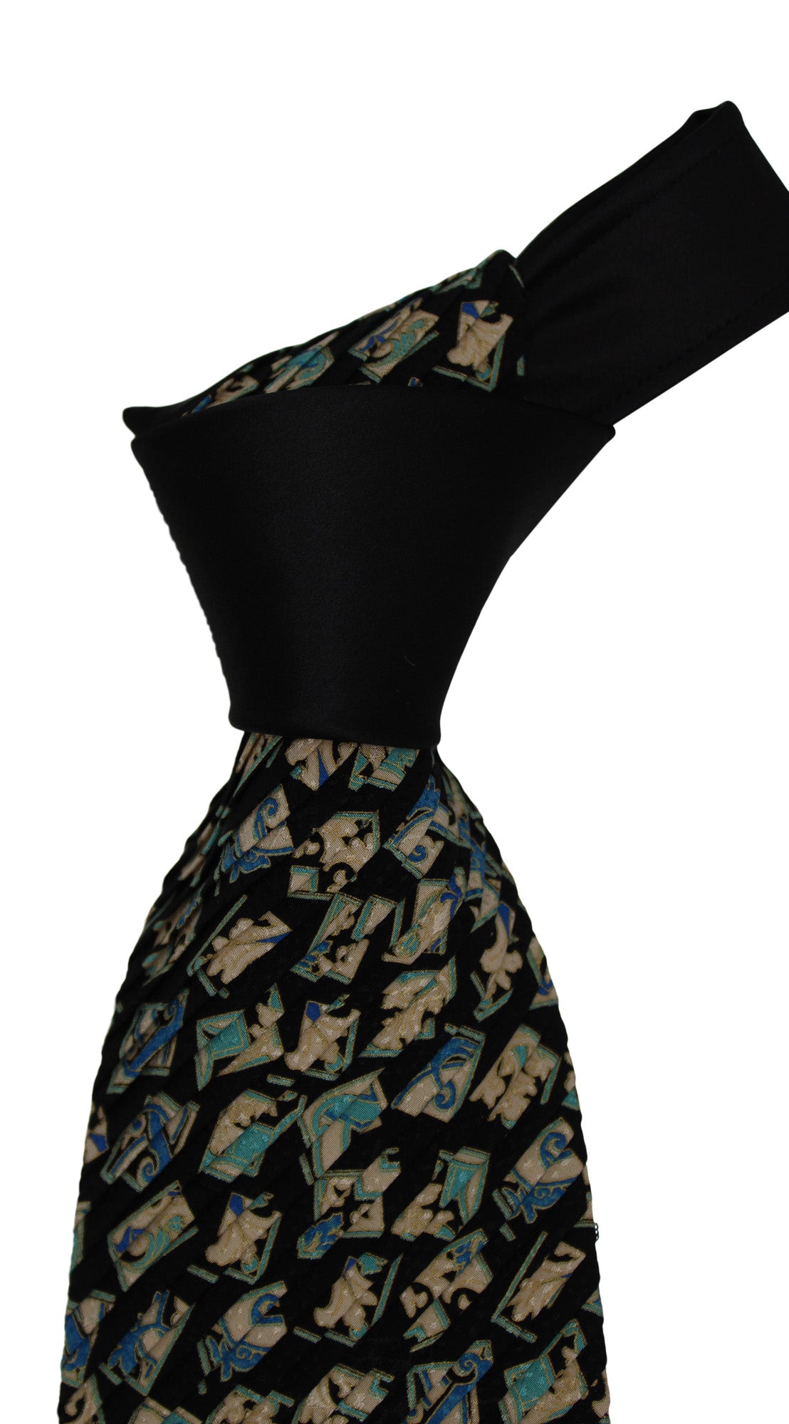 Italo Ferretti Vintage Black Geometric Two Toned Pleated Tie