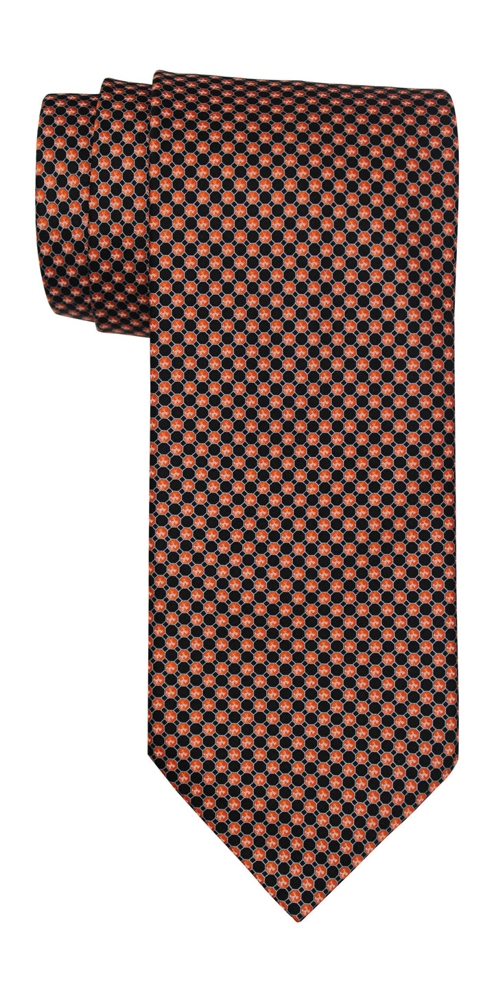 Italo Ferretti Satin Orange Black Neat Geometric Tie