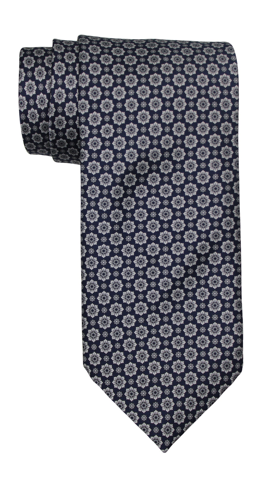 Italo Ferretti Satin Gray Navy Flower Tie