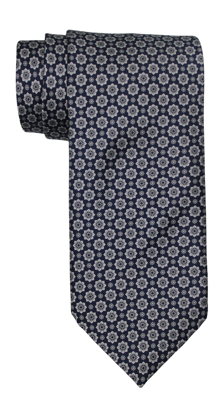 Italo Ferretti Satin Gray Navy Flower Tie