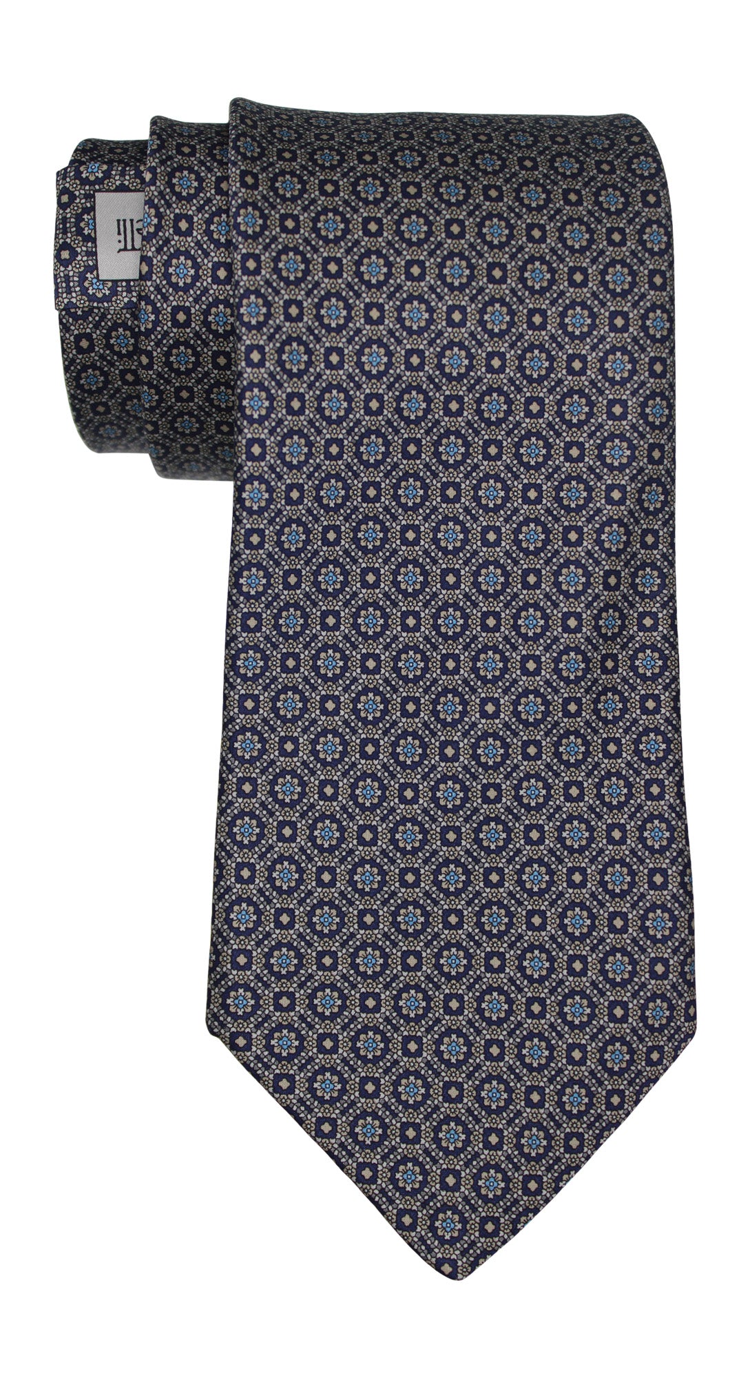 Italo Ferretti Satin Navy Gray Geometric Tie