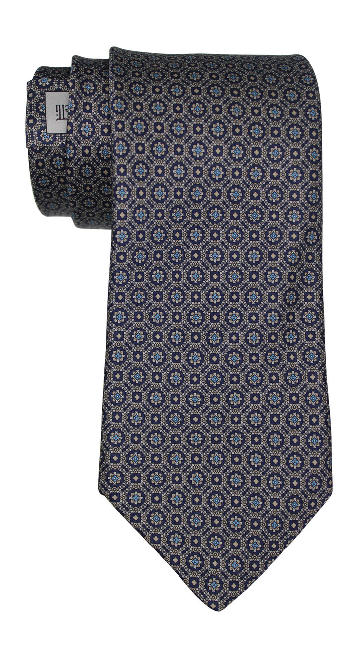 Italo Ferretti Satin Navy Gray Geometric Tie