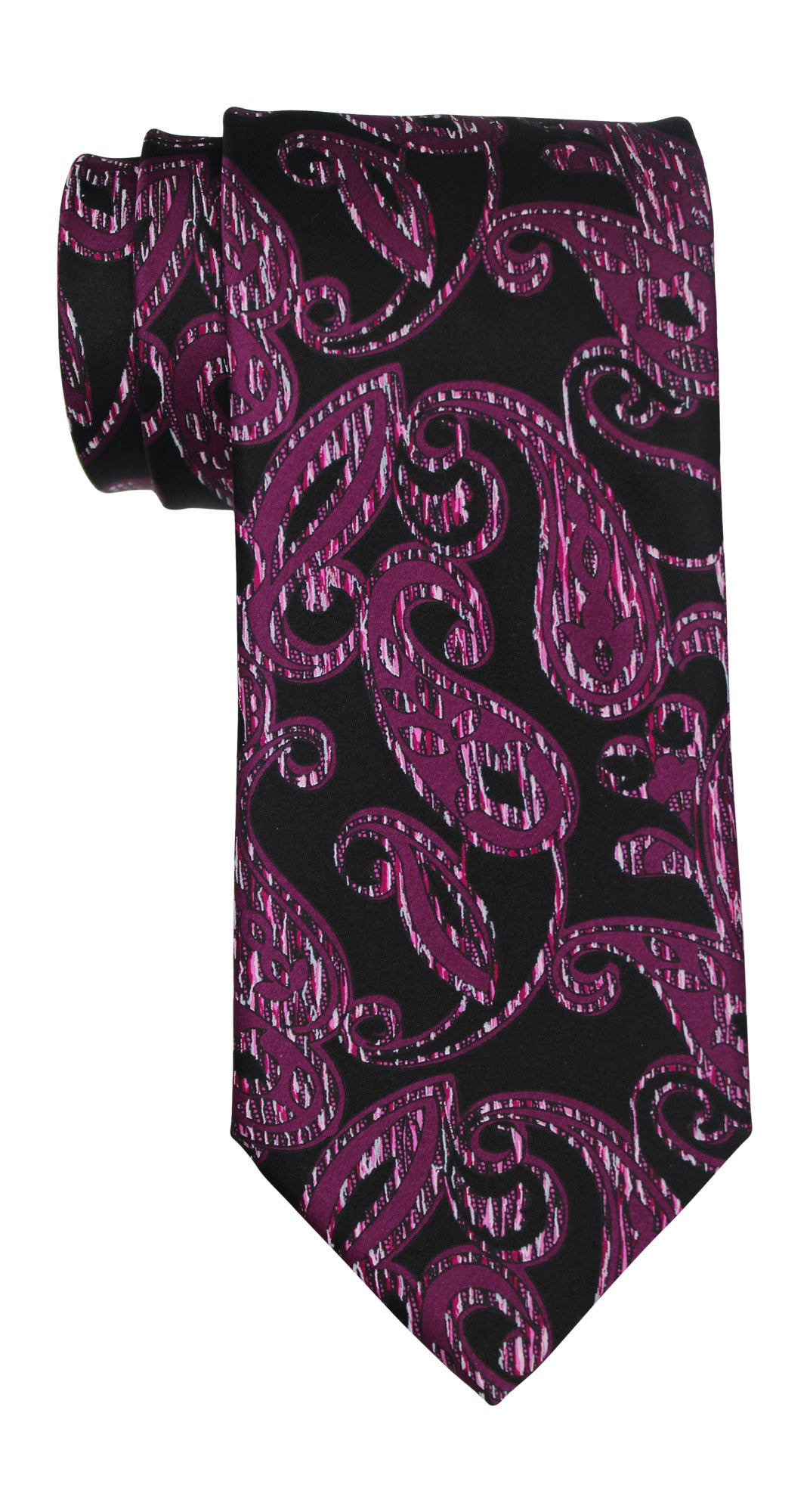 Italo Ferretti Satin Black Purple Complex Paisley Tie