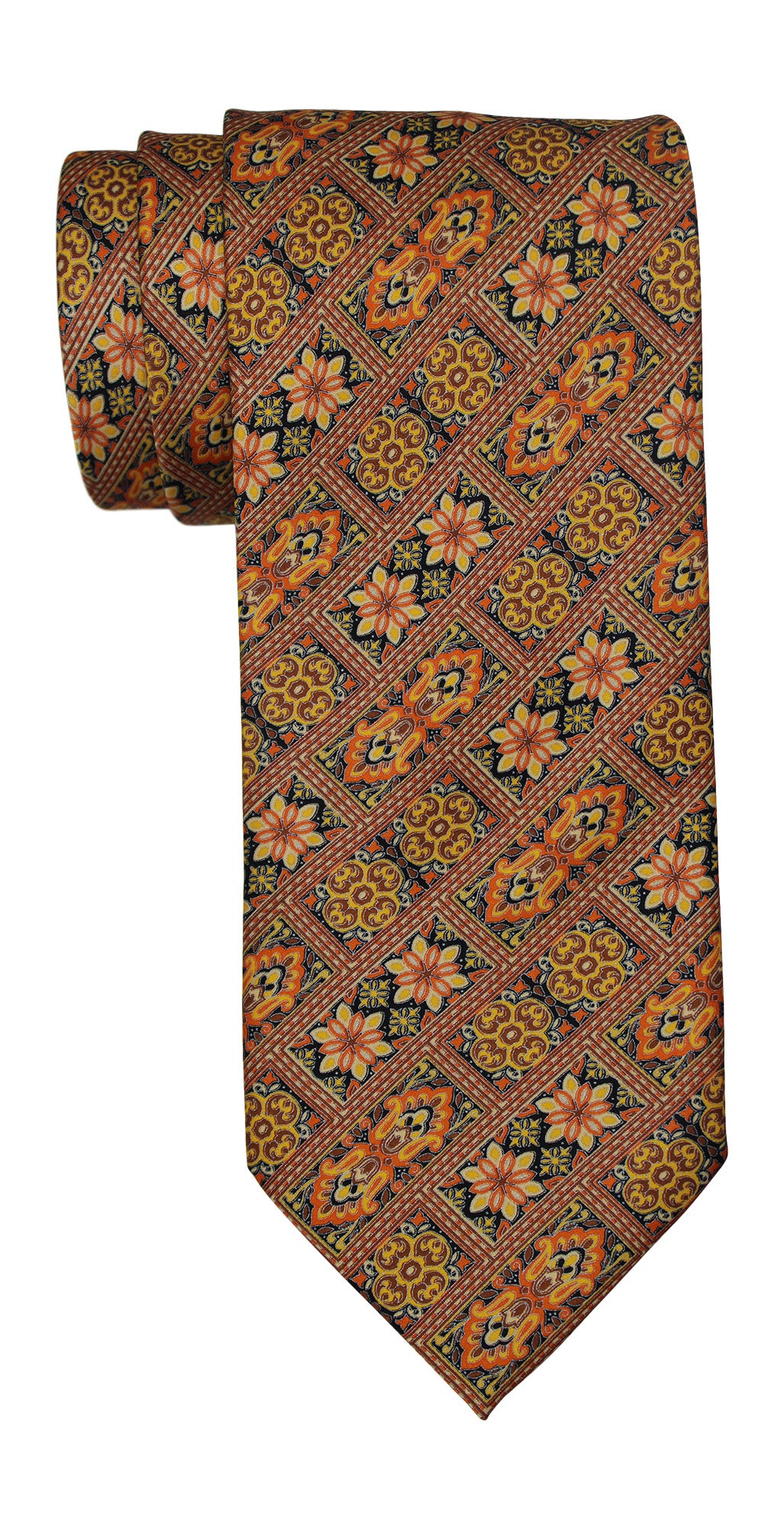 Italo Ferretti Satin Orange Geometric Tapestry Tie