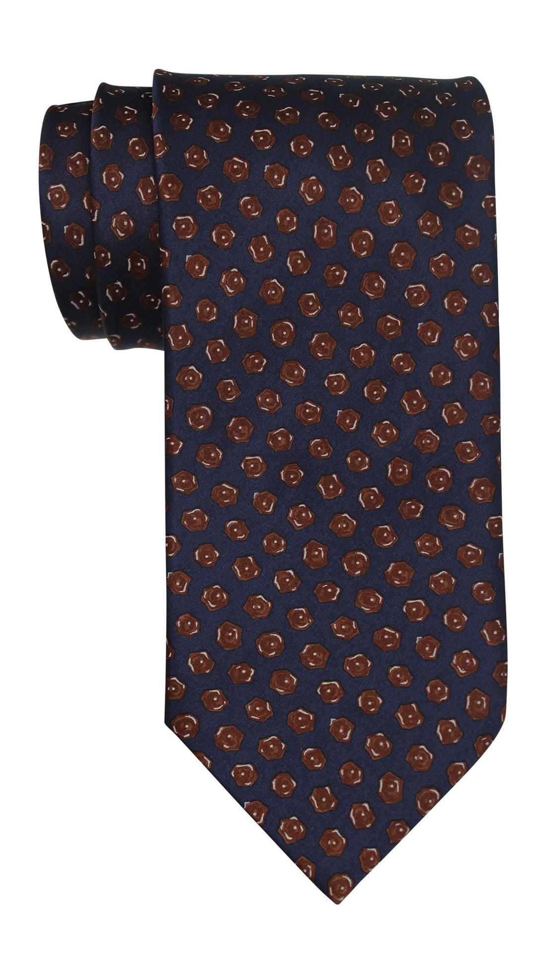 Italo Ferretti Satin Navy Brown Falling Medallions Tie