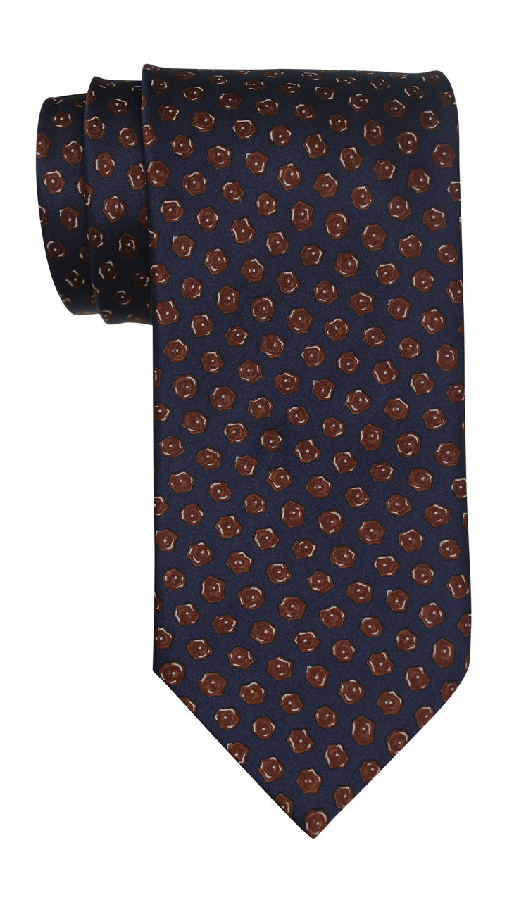 Italo Ferretti Satin Navy Brown Falling Medallions Tie