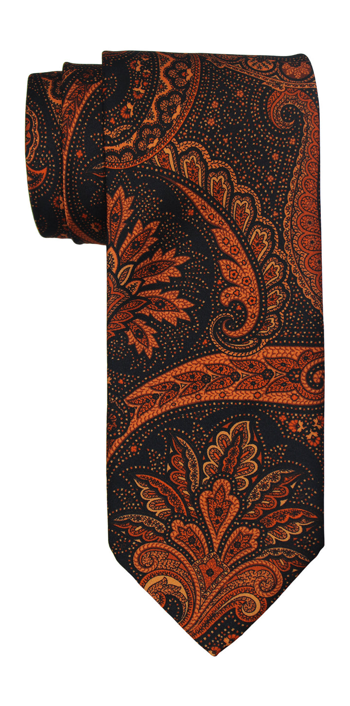 Italo Ferretti Satin Orange Black Paisley TIe