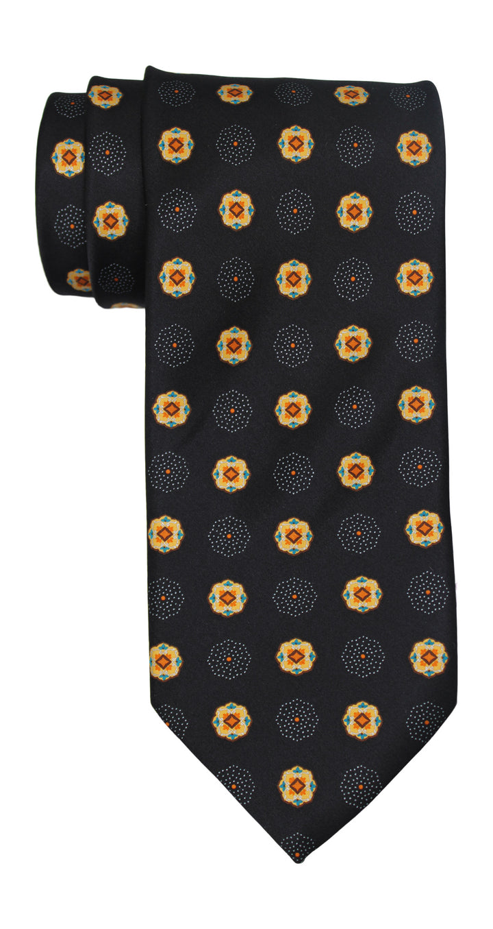 Italo Ferretti Satin Black Orange Medallion Tie