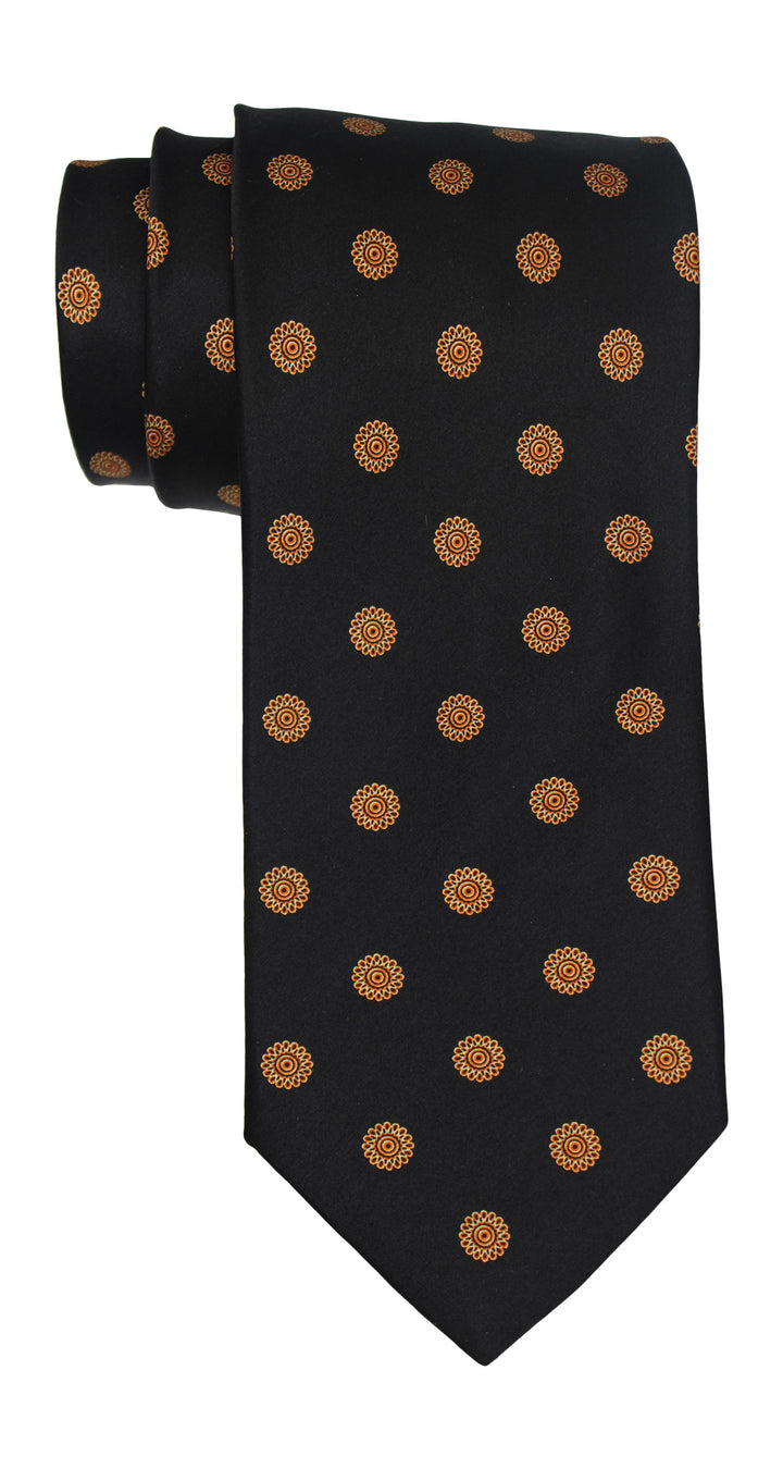 Italo Ferretti Satin Black Orange Flower Tie
