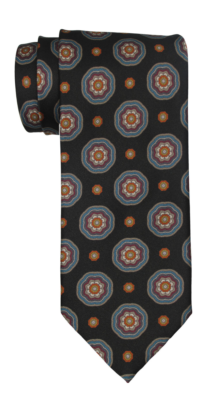 Italo Ferretti Satin Black Fancy Medallion Tie