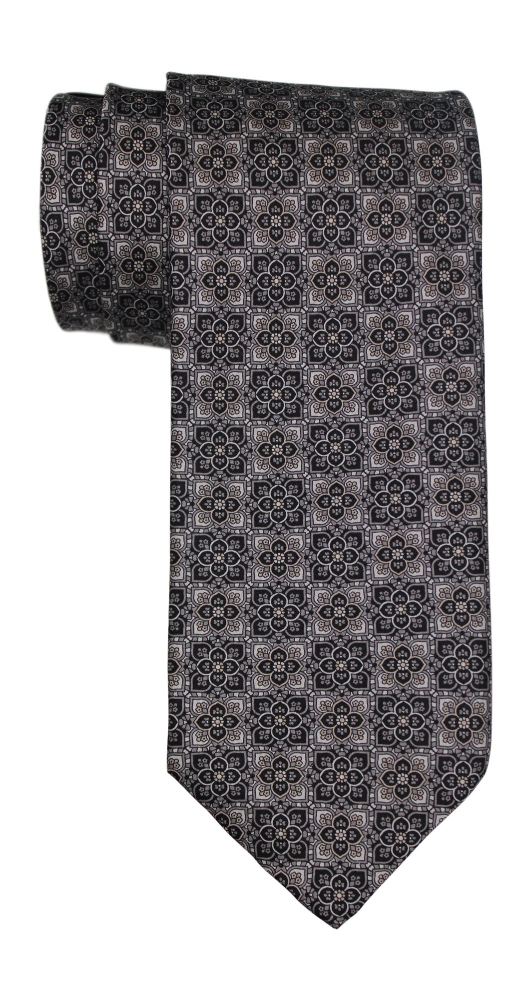 Italo Ferretti Satin Gray Flower Geometric Tie