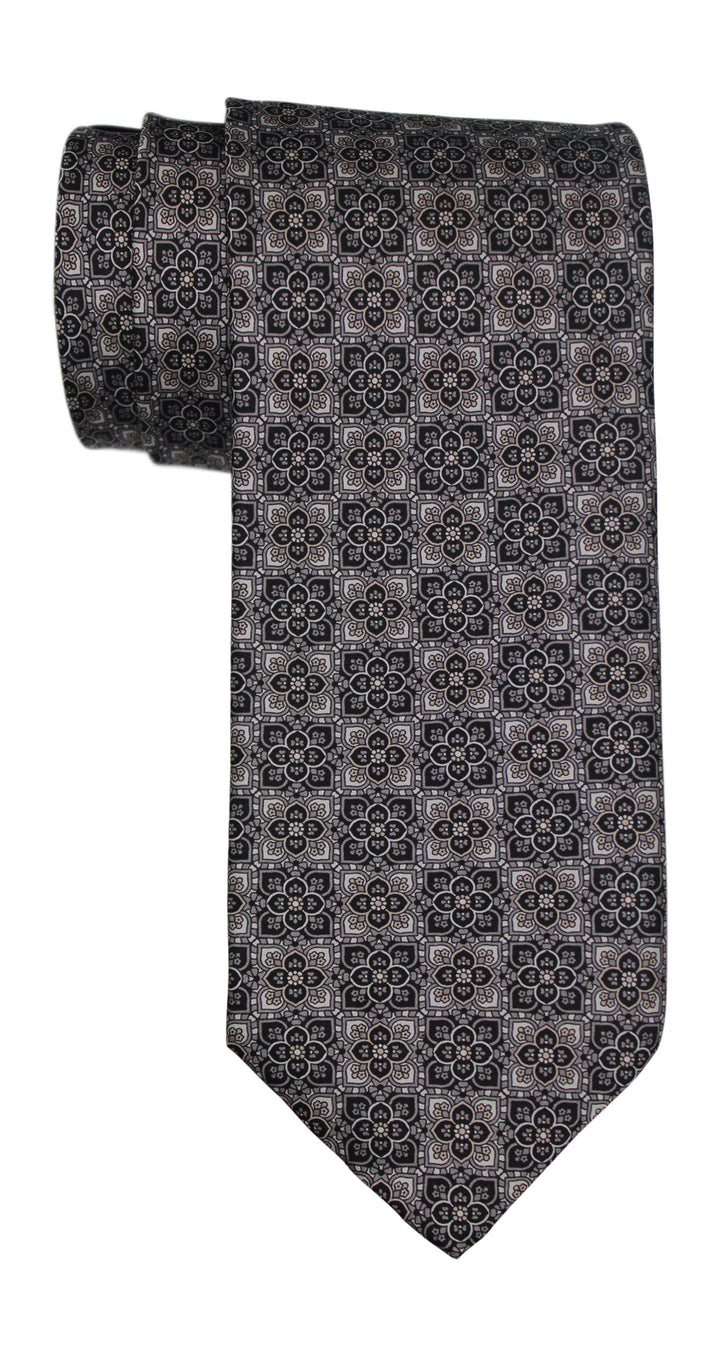 Italo Ferretti Satin Gray Flower Geometric Tie