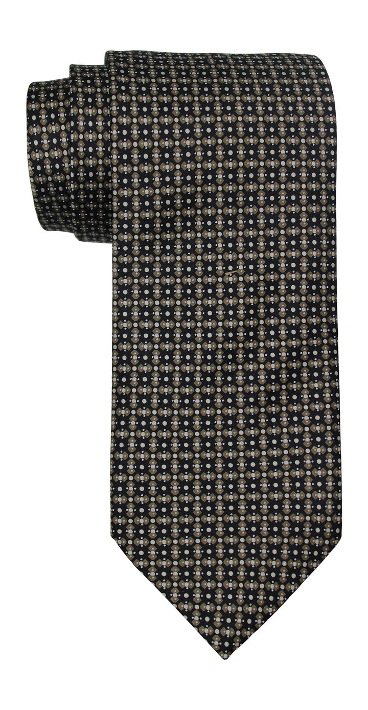 Italo Ferretti Satin Black Brown Geometric Tie