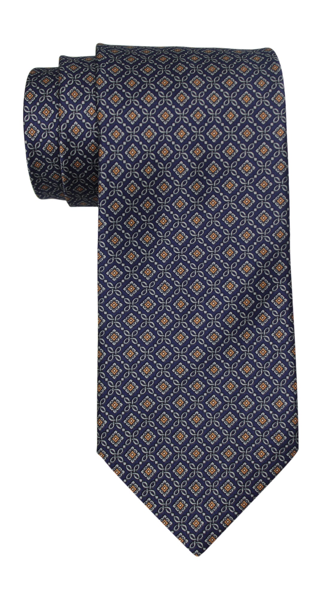 Italo Ferretti Satin Navy Gray Geometric TIe