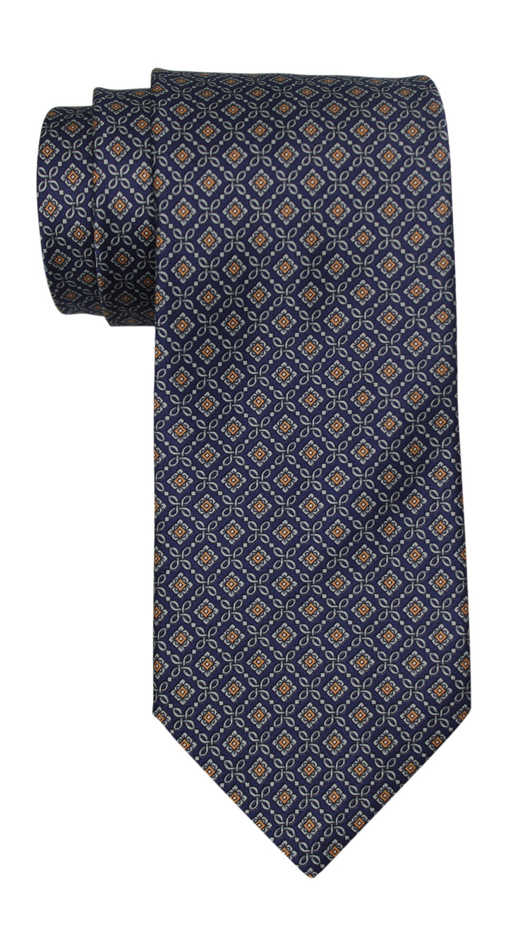 Italo Ferretti Satin Navy Gray Geometric TIe