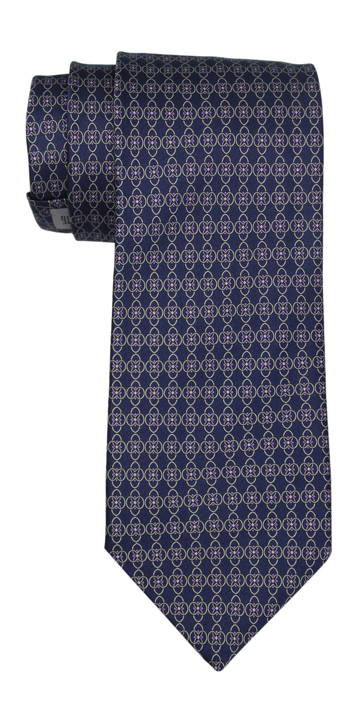 Italo Ferretti Satin Navy Flower Medallion Tie