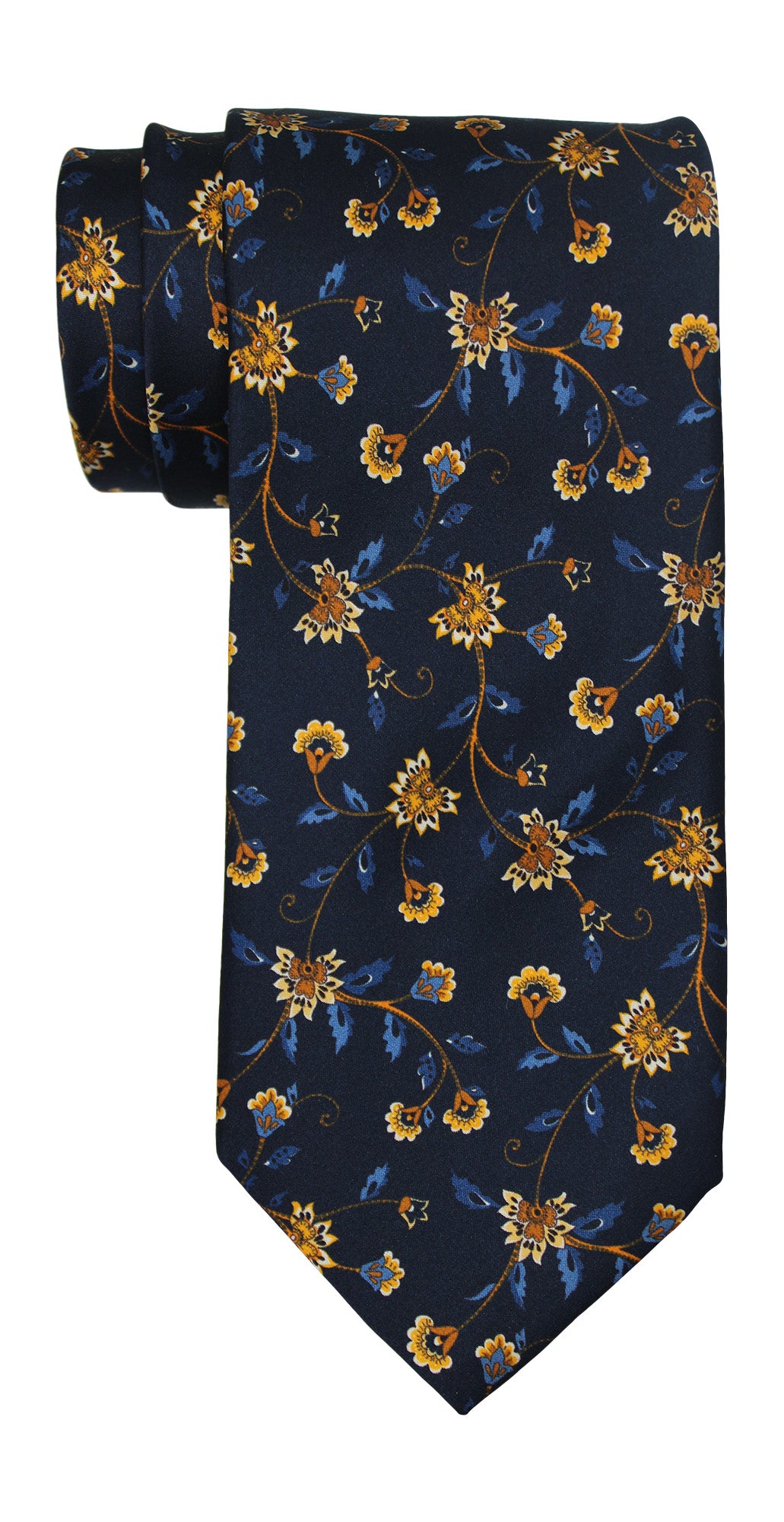 Italo Ferretti Satin Navy Yellow Floral Tie