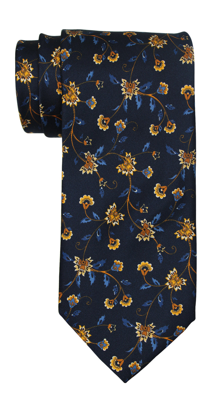 Italo Ferretti Satin Navy Yellow Floral Tie