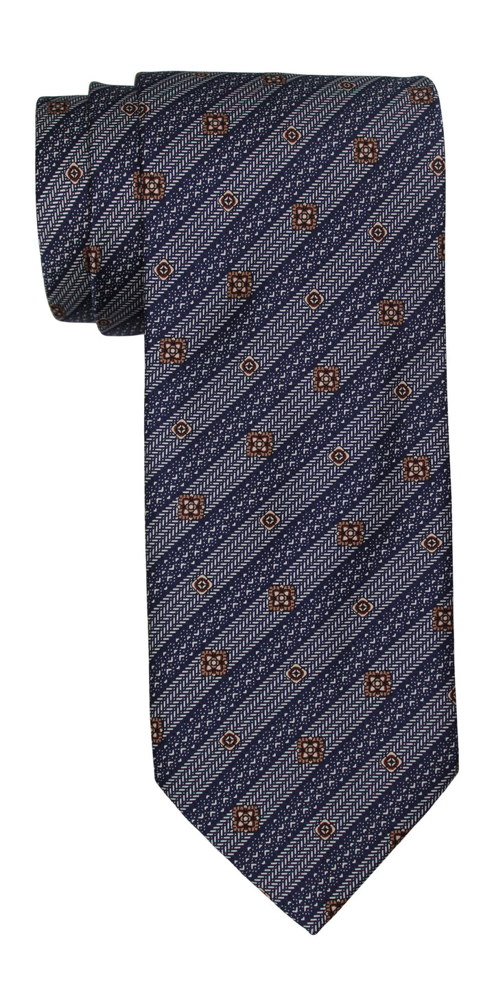 Italo Ferretti Satin Navy Gray Geometric Striped Tie