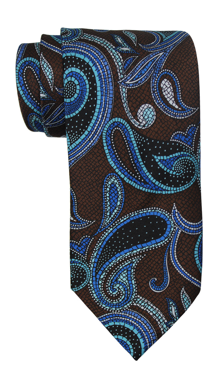 Italo Ferretti Satin Brown Elaborate Paisley Tie