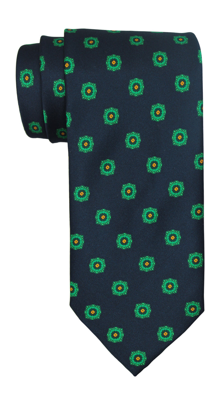 Italo Ferretti Satin Navy Green Medallion Tie