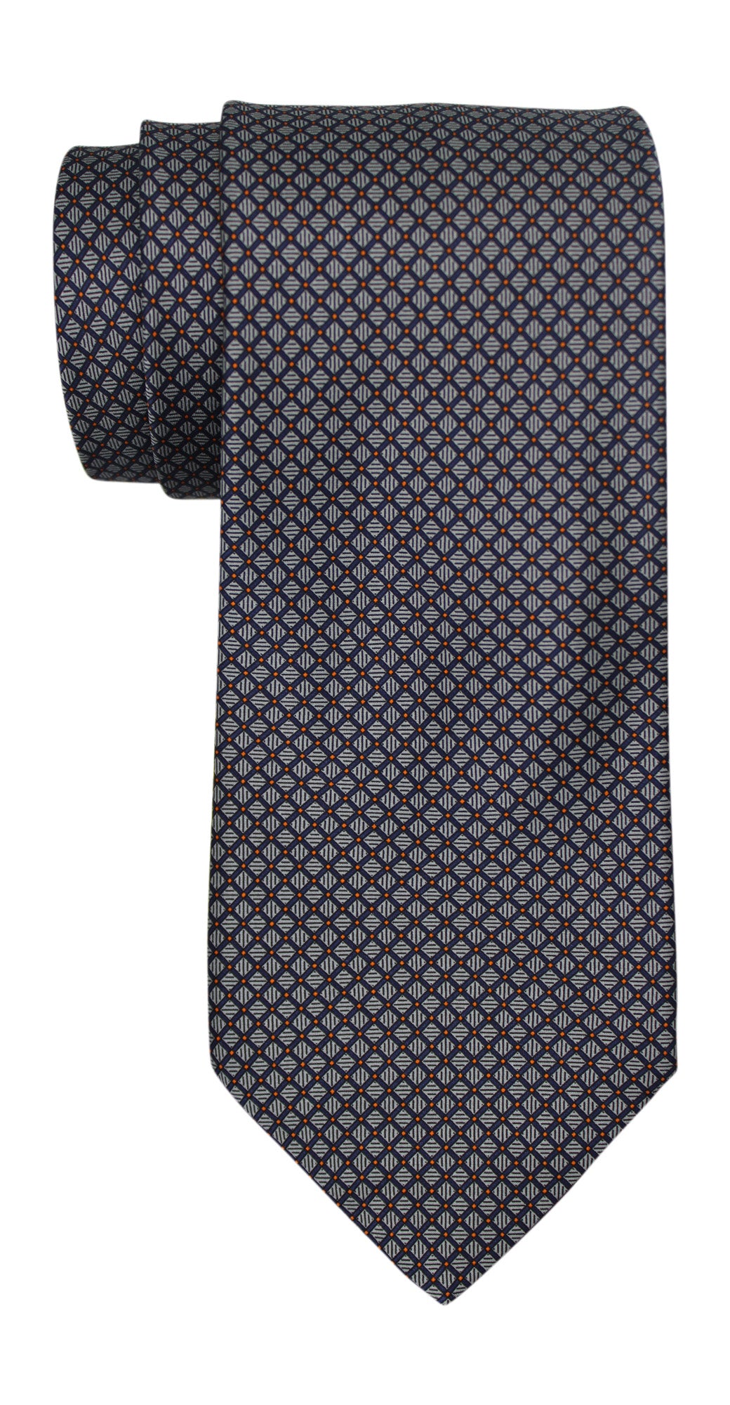 Italo Ferretti Satin Gray Navy Neat Geometric Tie