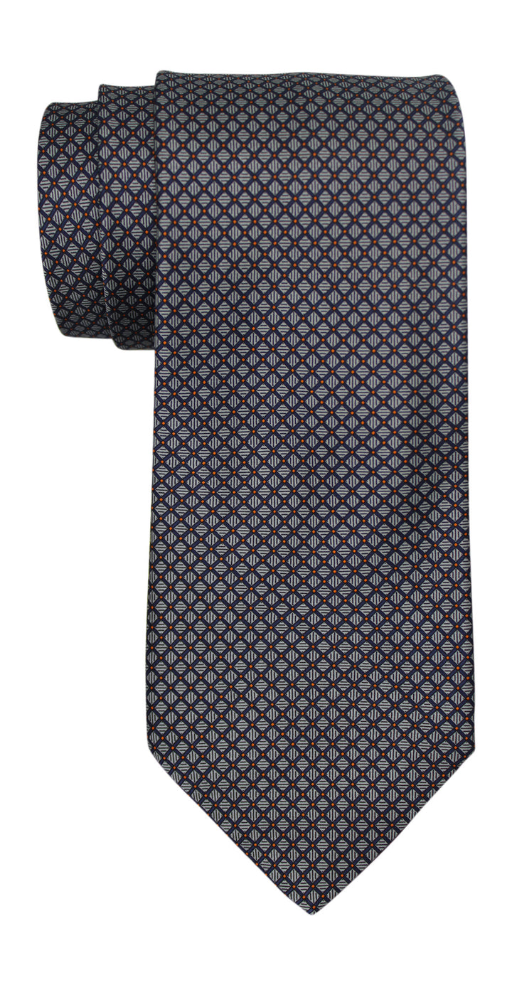 Italo Ferretti Satin Gray Navy Neat Geometric Tie