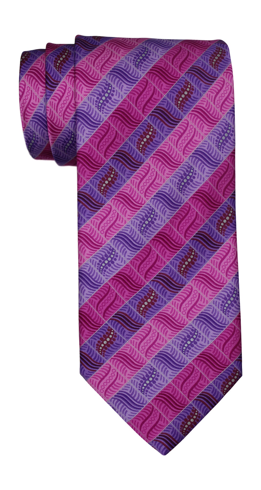 Italo Ferretti Satin Pink Purple Geometric Tie