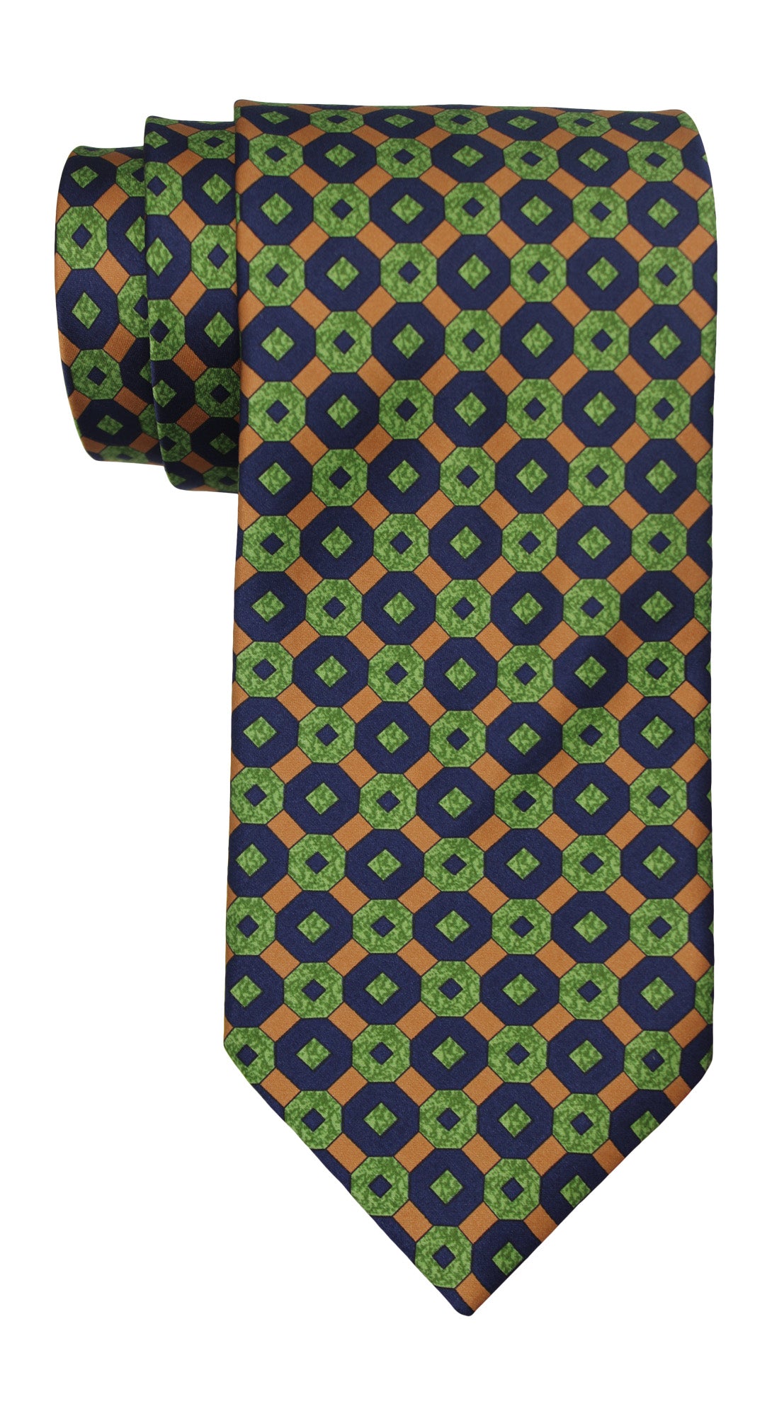 Italo Ferretti Satin Green Navy Beige Geometric Tie
