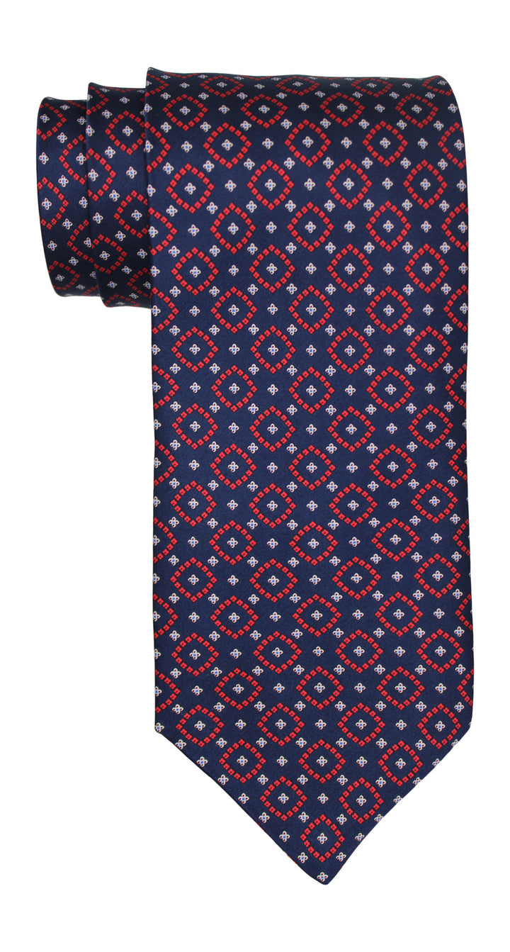 Stefano Ricci Satin Navy Red Geometric Tie