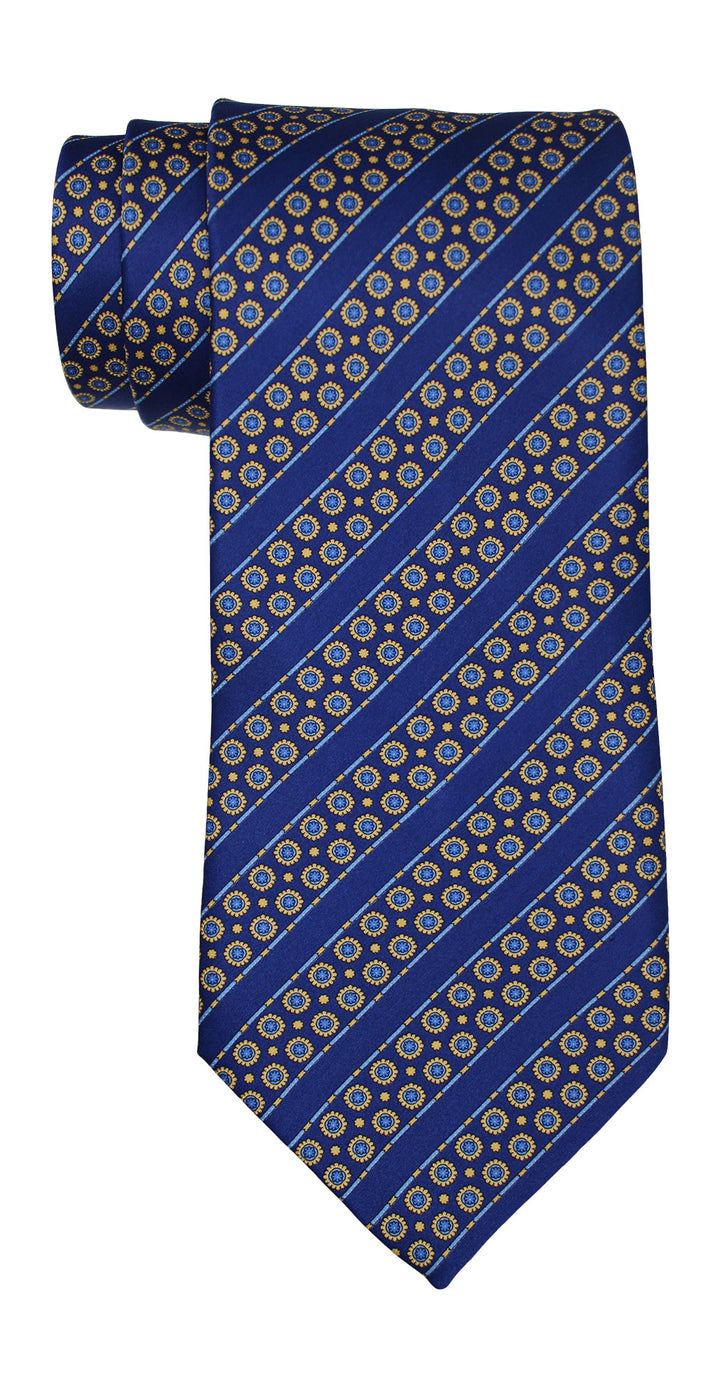 Stefano Ricci Luxury Collection Satin Navy Yellow Geometric Striped Tie