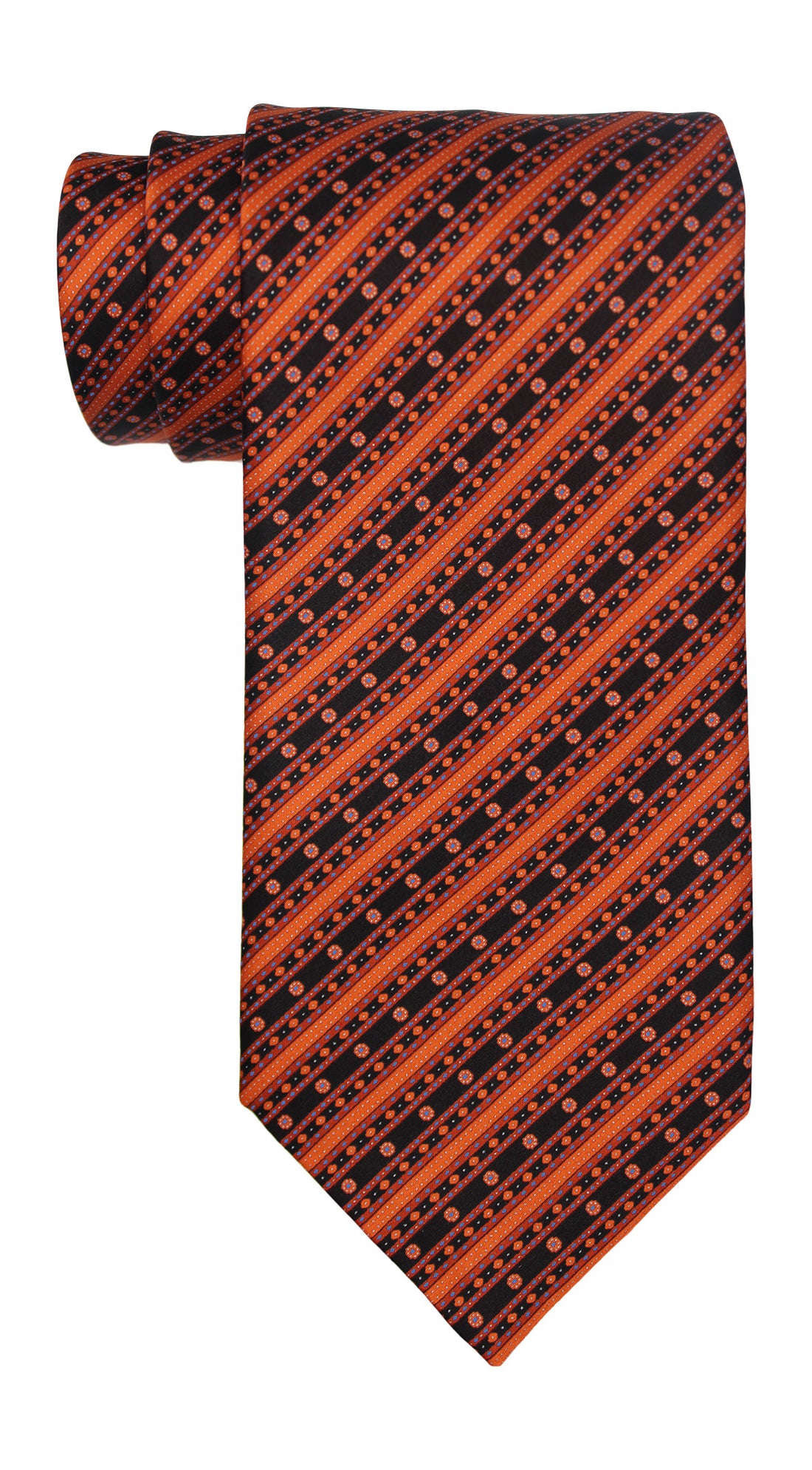 Stefano Ricci Satin Orange Black Striped Geometric Tie